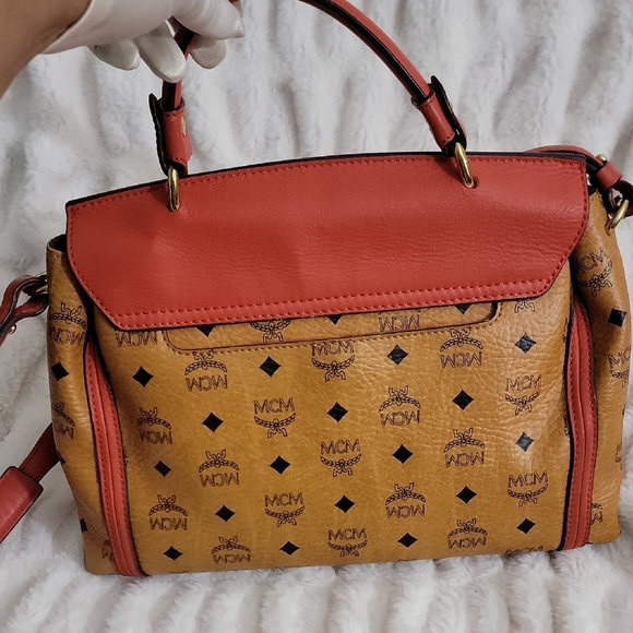 MCM Coral and Tan Logo Satchel‎ - Picture 4 of 7